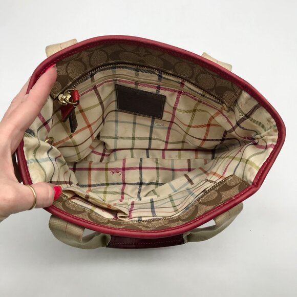 Coach Brown Monogram Canvas Pink Heritage Stripe Tote Bag 11349 - Picture 11 of 11